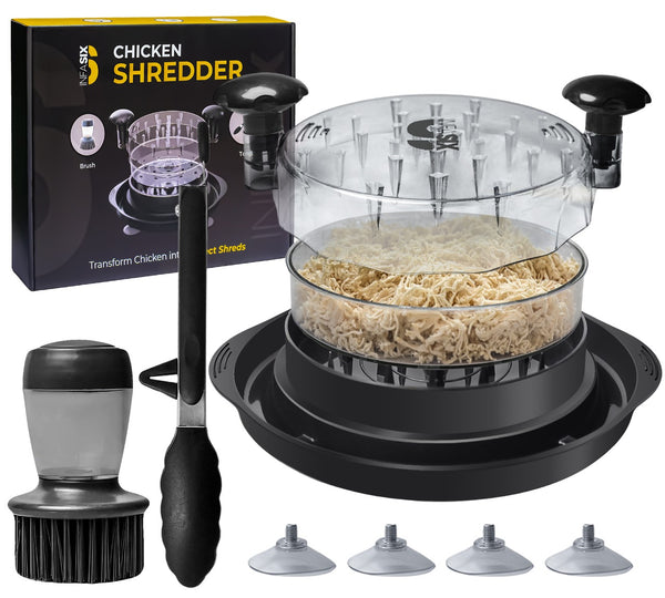 Large Chicken and Meat Shredder / Grinder 11.8” with Non-Slip Pads, Suction Cups, Tongs & Soap Brush, BPA Free